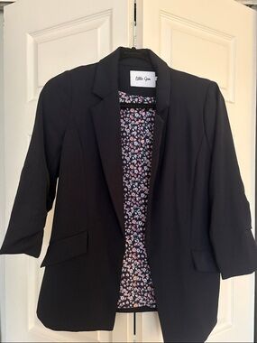 Dark Navy Women's Tailored Blazer | Cinched Sleeves | Floral Lining | Size XS